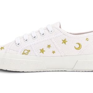 Superga 2750 EMBCOTTON Sneaker; Size 6.5; White; Gold; Stars